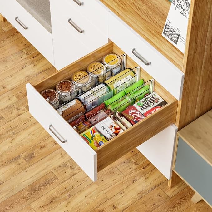 8 Pack 6 Inch Tall Acrylic Drawer Divider for Clothes-Expandable from 12.3-18''-Adjustable Dresser Deep Drawer Dividers for Baby Clothing,Underwear,Clear in Drawer Separators for Kitchen,Office