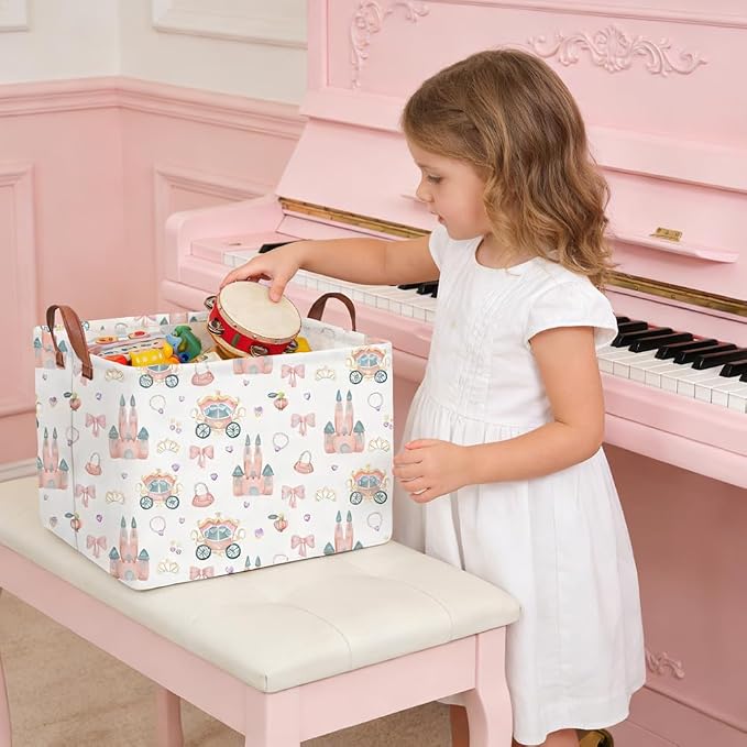 Rectangular Princess Castle Basket,Collapsible girl storage box,Pink Basket,Gift Organizer,Girl Room Decor,Books Box(Princess)