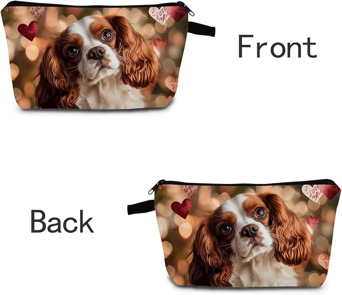 Cavalier King Charles Spaniel Makeup Bag Adorable Dog Print with Hearts Cute Cosmetic Pouch for Dog Lovers Travel Toiletry Organizer Gift for Pet Enthusiasts