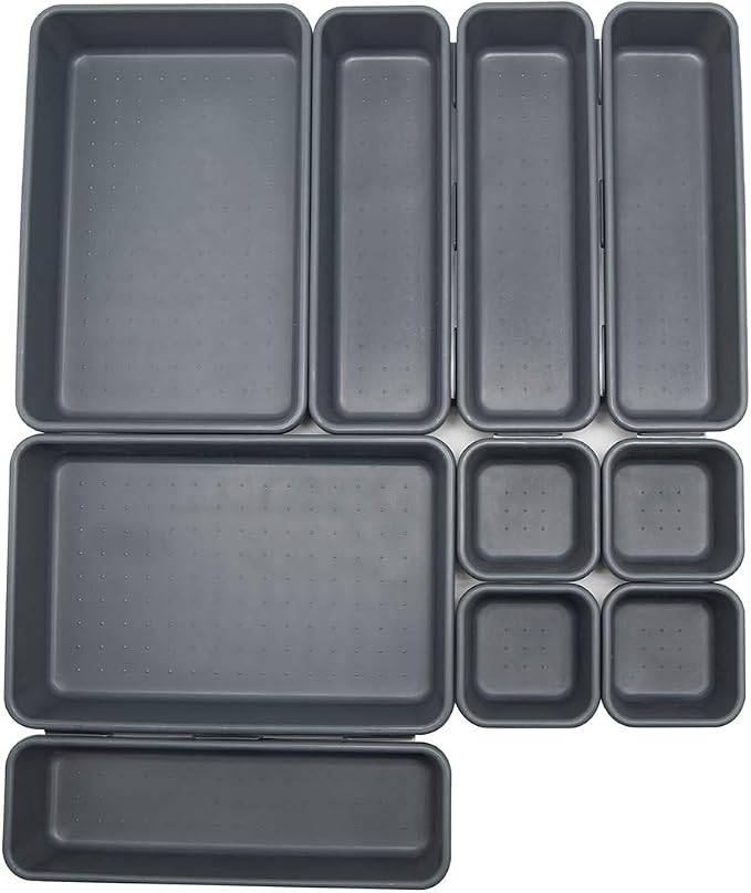 Interlocking Desk Drawer Organizer Separators for Kitchen, Bathroom, Makeup, Office (Set of 10)