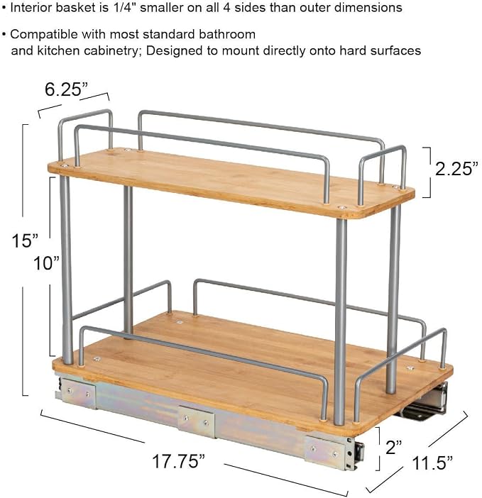 Household Essentials Bamboo and Silver Iron Two-Tier Slide-Out Organizer