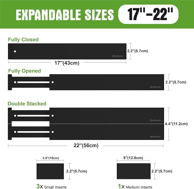 10pack Bamboo Drawer Dividers, Expandable Drawer Separators Splitter, 17-22 inches Adjustable Spring-loaded Organizer for Large Utensil, Clothes, Tools Drawers(Black)
