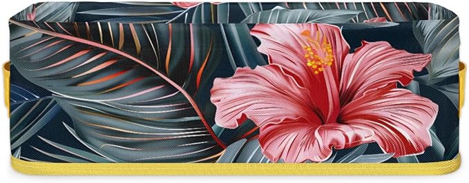 Beautiful Tropical Flowers Bathroom Storage Basket, Foldable with Handle Open Countertop Paper Towel Decorative Box, Toilet Tank Top Shelf Baskets for Home Closet Bedroom Living Room Office