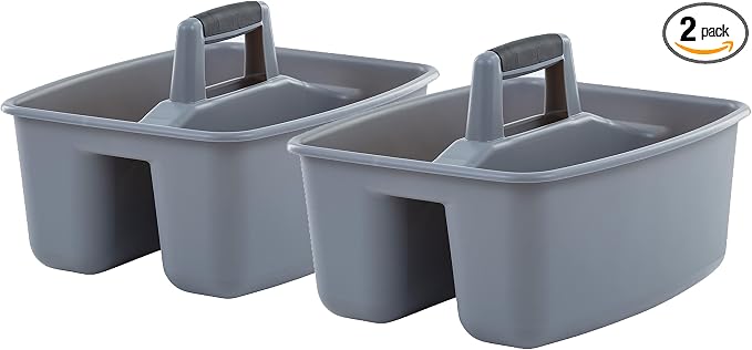 Mighty Tuff Rough and Rugged All-Purpose Cleaning Caddy, Grey/Black 2 Count (CD0170) | Durable organizer for carrying cleaning supplies, tools, and household essentials with a rugged, easy-grip design.