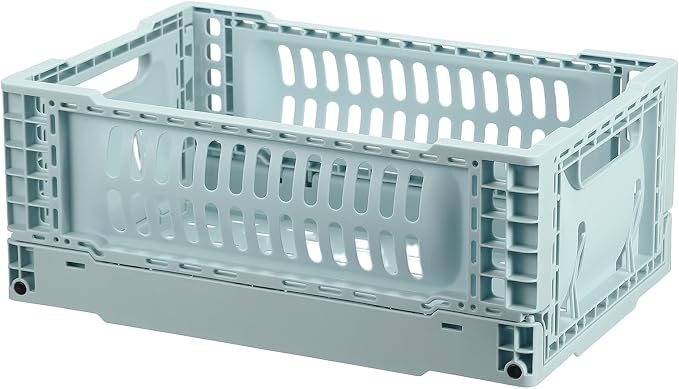 uxcell Collapsible Crates, 11.7x7.8x4.7 Stackable Plastic Storage Baskets with Handle Small Storage Containers for Bedroom Office Classroom Bathroom Desktop Organizer Decor, Light Blue