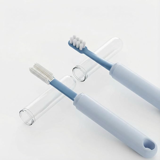 Dual-Head Pet Toothbrush for Small Dogs, Cats, Rabbits & Hamsters - Soft-Bristled Animal Oral Care Toothbrush (Blue)