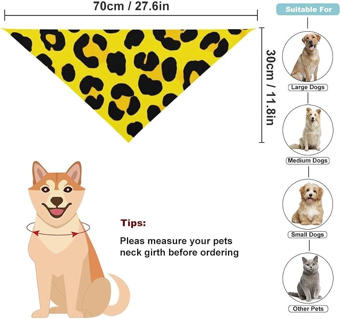 Soft and Lightweight Pet Accessories Scarf Animal Skin Cheetah Leopard Leather Print Yellow for Small, Medium, Large Dogs and Cats Travel, Beach Vacation, Daily Use