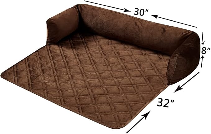 Brilliant Sunshine Chocolate Velvet Dog Sofa Slipcover, Medium | Calming Pet Couch Bed with Removable & Washable Cover, Funiture Protector & Bed Mat for Dogs, Pets, Cats, 30"×32"×8"