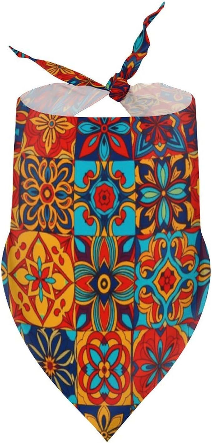 Lightweight Washable Pets Casual Fashion Scarf, Adjustable Comfy Traditional Ceramic Tiles Pattern Handkerchief for Wedding, Party, Daily Use