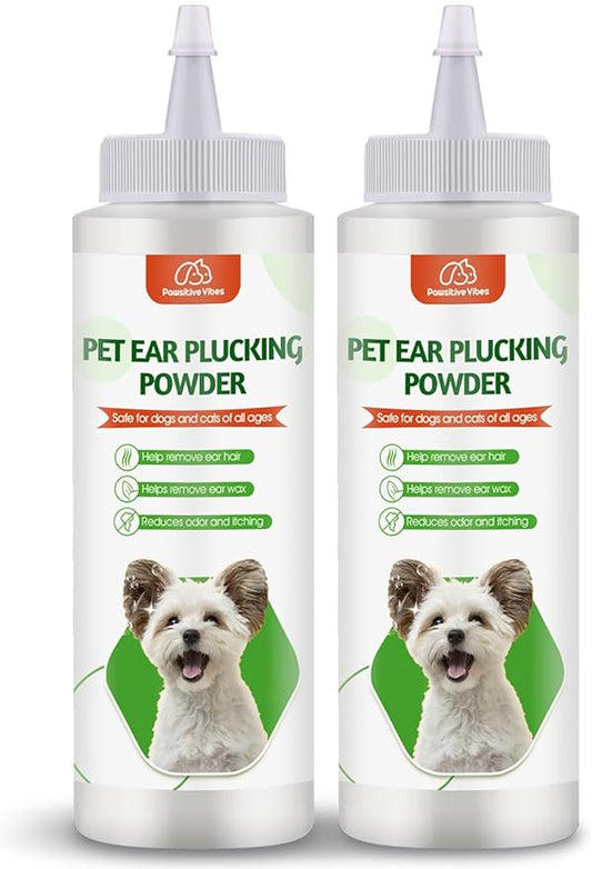 Pawsitive Vibes Dog Ear Powder Set, Dog Ear Powder for Hair Removal 30g, Dog Ear Infection Treatment, Removing Earwax and Odour, Relief of Itching. (Greener 2 pcs)