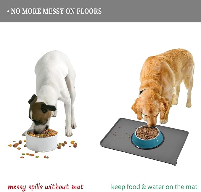 Reopet Waterproof Pet Feeding Mat, Non-Slip Silicone Placemats for Dog Cat Food and Water Bowl, High Raised Edges to Prevent Spills and Protect Floors