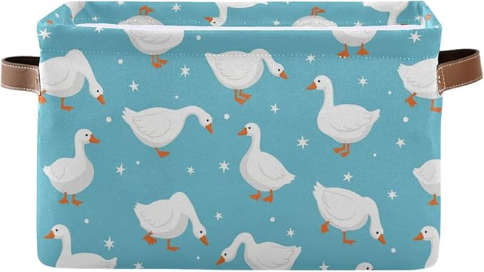 DOMIKING Ducks Blue Stars Rectangular Storage Bin Basket with Handles - Organizer Bin for Books Laundry Basket for Clothes Playroom Pets