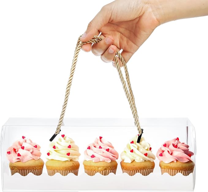 Okllen 20 Pack Clear Roll Cake Boxes with Portable Handles, 10.8" Lx4.3 Wx3.8 H Rectangle Bakery Cake Boxes, Pumpkin Swiss Roll Containers for Birthday Wedding