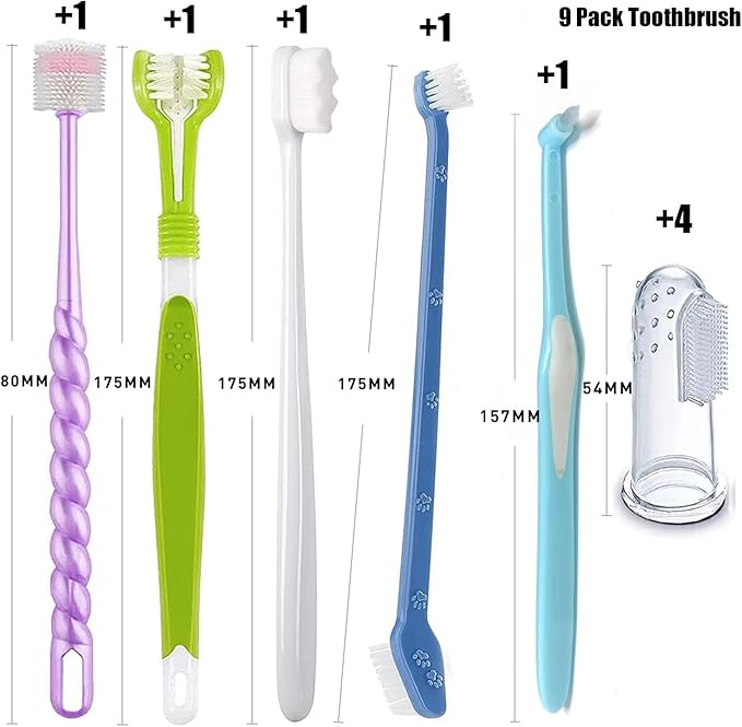 Dog Toothbrush, 360 Degree Finger Toothbrushes, Triple Head Toothbrushes, Double Head Toothbrush,Cleaning Brushes for Dog Cat Oral Dental Health (Blue, L)