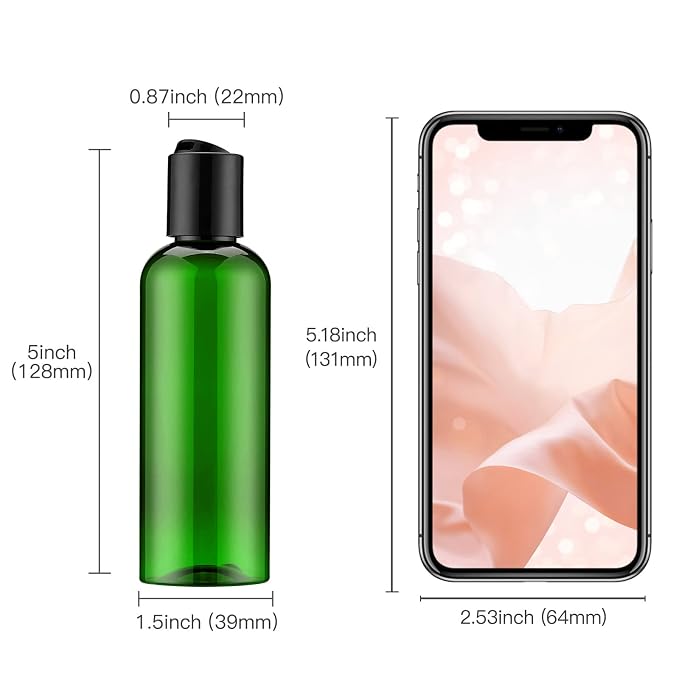 Travel Bottles for Toiletries, 3.4 oz Travel Size Containers, 5pcs, Green | Squeezable empty plastic bottles, TSA approved, leak proof, with labels, for liquids & shampoo lotion, gym essentials