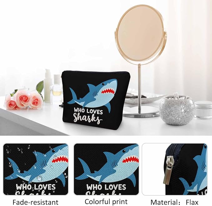 Shark Cosmetic Bags For Women, Sea Animal Sharks Who Loves Shark Roomy Makeup Bag Toiletry Bag Accessories Organizer Storage Bags Makeup Pouch For Travel Business Gym Camping Bathroom
