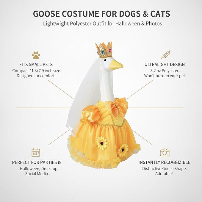 Goose Costume for Dogs and Cats, Lightweight Polyester Outfit for Halloween Parties and Photos (1 PC)