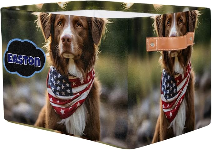 Personalized Storage Basket with Name, Rectangle Toys Pet Dog Storage Bin with Handles for Baby, Boys, Girls, Collapsible Basket for Clothes, Books