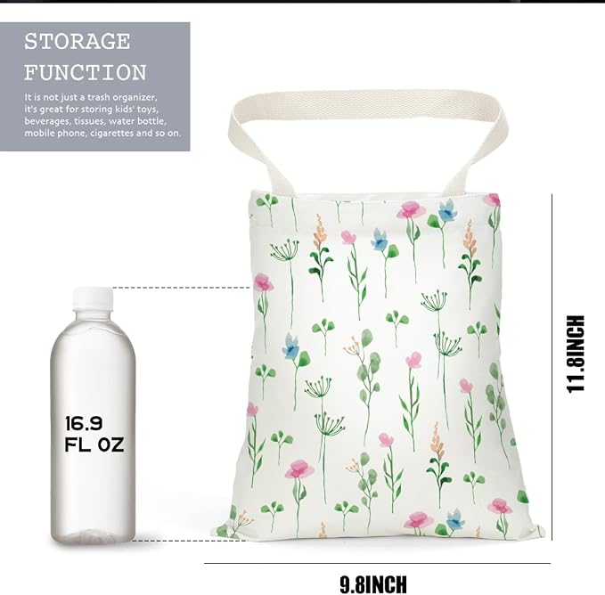 Car Trash Bag Car Garbage Bag Hanging Floral Cars Trash Can Spring Decor Waterproof Cars Back Seat Organizer for Vehicle Travelling Camping