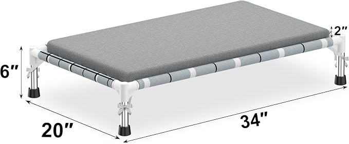 Elevated Dogs Bed with Cushion, Raised Cooling Lifted Outdoor Dog Mat Beds | Medium Portable Lifted Pet Cot Stainless Steel Frame Indoor Outside Breathable Hammock Beds