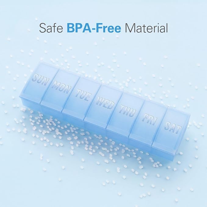 Barhon Large Weekly Pill Organizer, Big Vitamin Organizer Case for 7 Day, Travel Medicine Pill Box to Hold Various Supplements and Fish Oil, Sky Blue