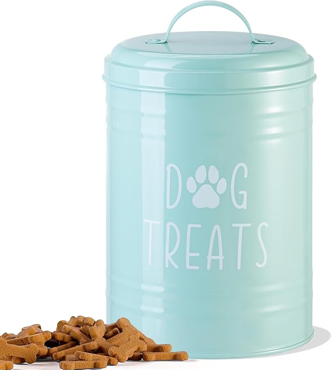 Dog Treat Container Airtight, 9.1''Hx5.5''W, 10 Cup Capacity (Green) | Airtight Lid Keep Food Fresh,Large Capacity Dog Treat Jar Suitable All Popular Treats,Dent-Resistant Durable Metal Cookie Jar