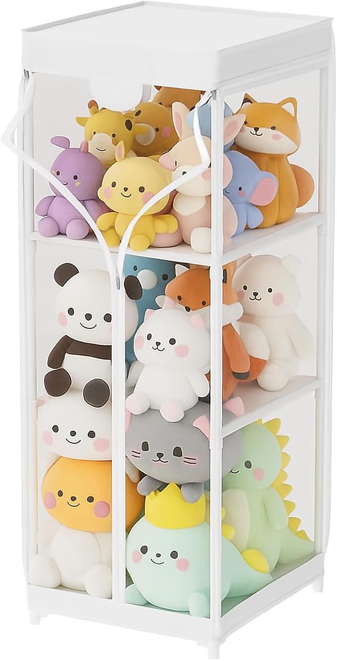 Clear Stuffed Animal Storage Organizer with Zippered Waterproof & Dustproof Cover, Large Stuffed Holder.