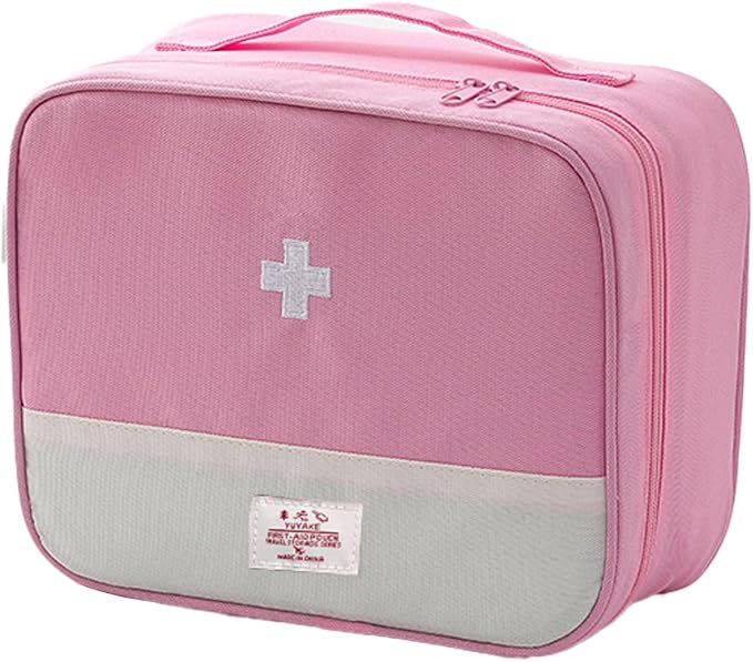 Empty First Aid Bag, Medicine Storage Bag, Portable Medicine Bag Organizer for Home Outdoor Camping Hiking Travel (Pink)