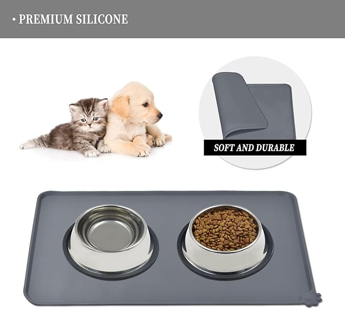 Reopet Waterproof Pet Feeding Mat, Non-Slip Silicone Placemats for Dog Cat Food and Water Bowl, High Raised Edges to Prevent Spills and Protect Floors