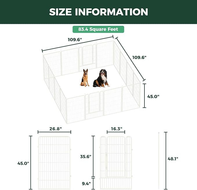 FXW Rollick Dog Playpen, Indoor, Yard & RV Camping, 45" H, 16 Panels | Easy setup, Heavy-duty, DIY layouts, for Large Dogs, Patented