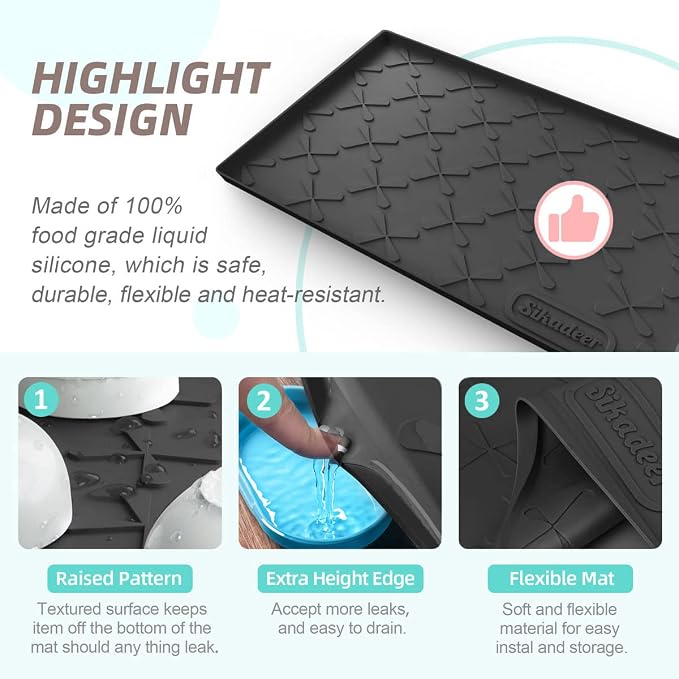 Waterproof Under Sink Mat 19" x 19" Silicone Mat Cabinet Protector | Heavy Duty Kitchen Cabinet Liner, Easy Press Drain, Home Essentials for Pet Feeding, Boots, Bathroom, Organizers & Storage