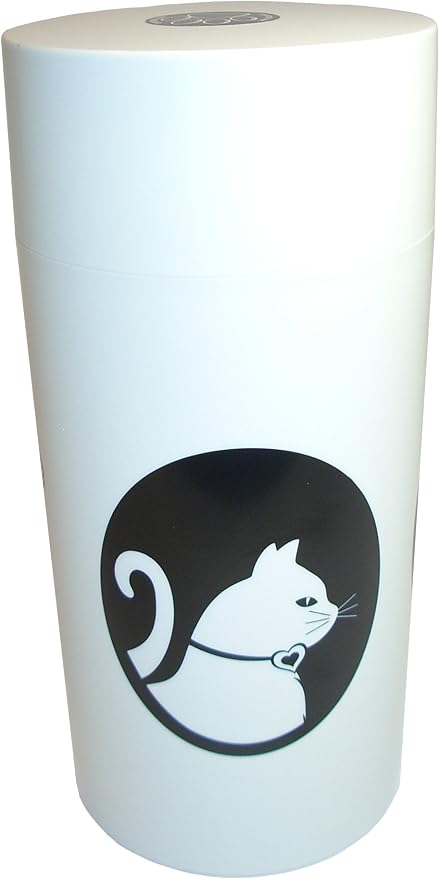 Tightpac Pawvac 5 to 24 Ounces Container, Airtight Pet Food and Treats Storage Jar - Patented Vacuum Seal Container for Pet Food, Treats and other Dry Goods - White with Cats