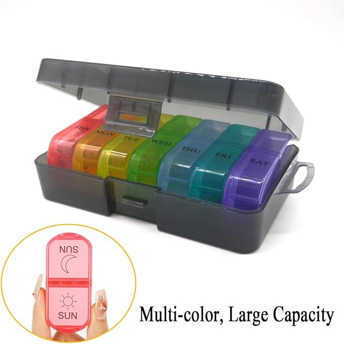 Travel Weekly Pill Organizer Case, 14 Compartments Travel Pill Box | Dispenser, Portable Daily Pill Container for Carry Storage Medicine, Vitamin, Supplement, Fish Oil, Cod Liver Oil, Capsules