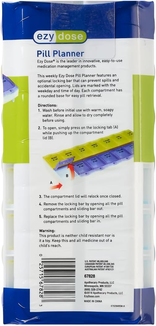 Ezy Dose Weekly (7-Day) AM/PM Pill Organizer, 2XL Planner, Color May Vary | Daily Medicine, Vitamin & Supplement Case, 2 Times a Day Pop-Up Compartments, Arthritis-Friendly, Travel-Friendly, BPA-Free