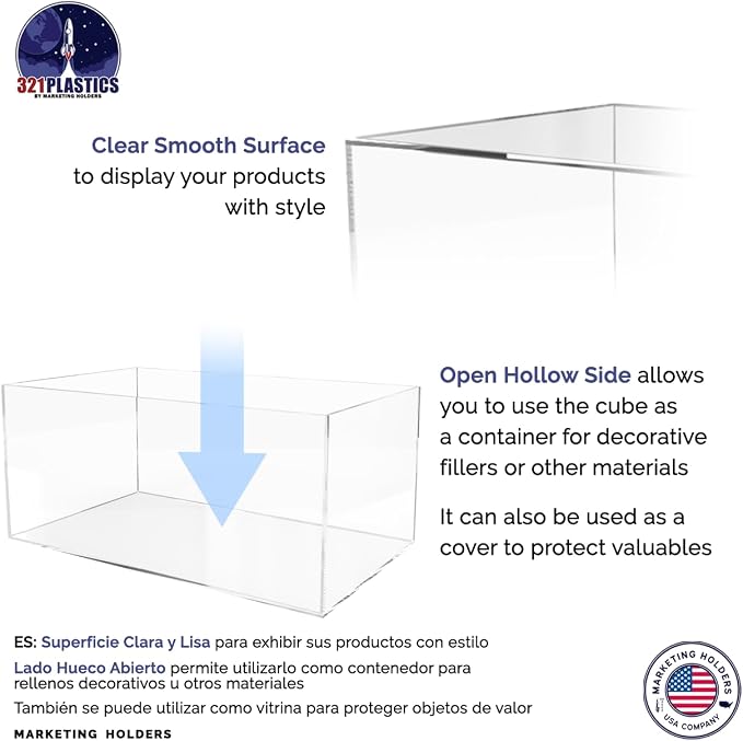 20" x 12" x 9" Acrylic Display Riser Box with One Open Side No Lid Versatile Clear Rectangular Dust Cover Retail Merchandise Storage Bin or Product Platform by Marketing Holders