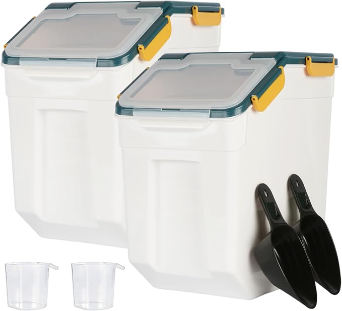 Saim 2Pack 25lb Flour&Rice Storage Container Bin,Rice Dispenser (Dark Blue) | BPA free plastic with seal lid, rolling wheels and measuring scoop for rice, flour, cereal and grain one-hand scooping