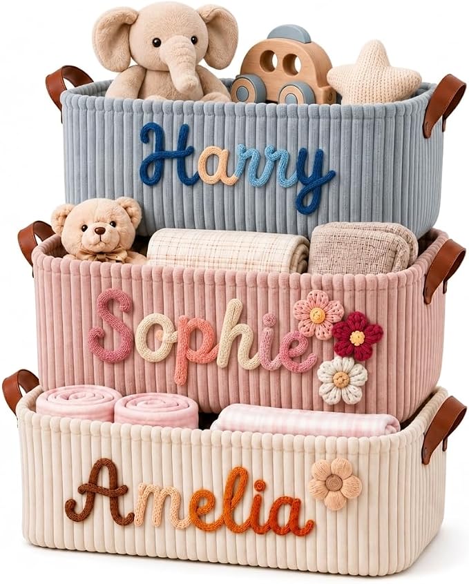 Personalized Baby Basket with Name, Custom Baby Basket and Corduroy Nursery Storage Basket, Personalized Diaper Caddy, Baby Gift Basket Base