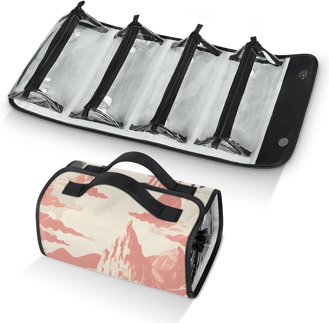 Vintage West Cowboy Makeup Bag for Women Hanging Roll-Up Travel Organizer Toiletry Kit with 4 Removable Compartments, Wild West Cowboy