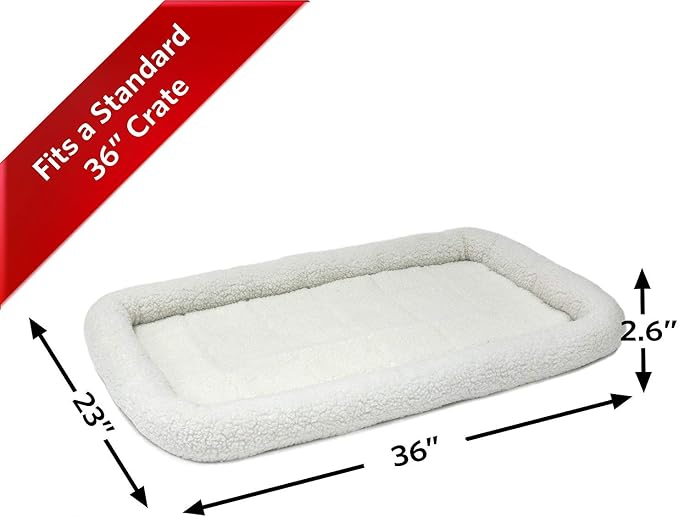 MidWest Homes for Pets QuietTime Dog Bed - White Fleece Bolster, Ultra-Soft and Machine Washable, Fits 36-Inch Crates and Carriers, for Medium to Large Breed Dogs