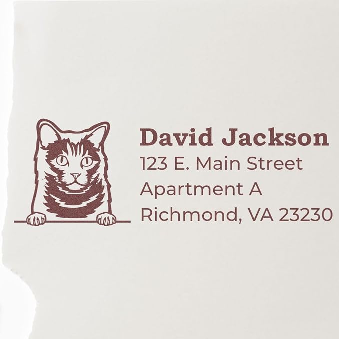 Peeking Chartreux Cat Return Address Stamp Self-Inking - Clear Impressions | Return Address Stamp for Chartreux Cat Lovers. Your name and address. Personalized Address Stamp for Pet Themed Mail.