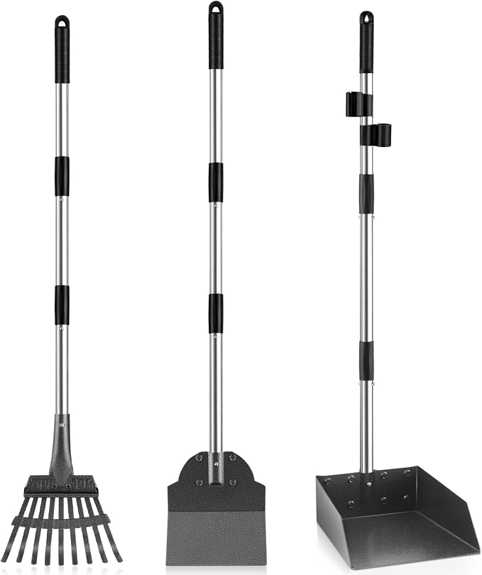 Pooper Scooper, Long Handle Dog Poop Scooper for Medium Small Dogs | Heavy Duty, Pet Supplies Metal Tray Rake Spade, Stainless Steel, Rust-Resistant,37"+ Handle No Bend, Use on Grass Dirt Gravel