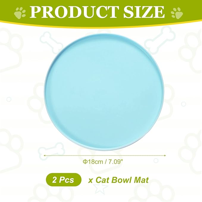 Cat Food Mat, 7x7 Inch Silicone Pet Feeding Mat Non-Slip Round Waterproof Dog Water Bowl Tray Raised Edge Protects Floors (4Pcs, Blue), Intended for Pets Bowl/Fountain