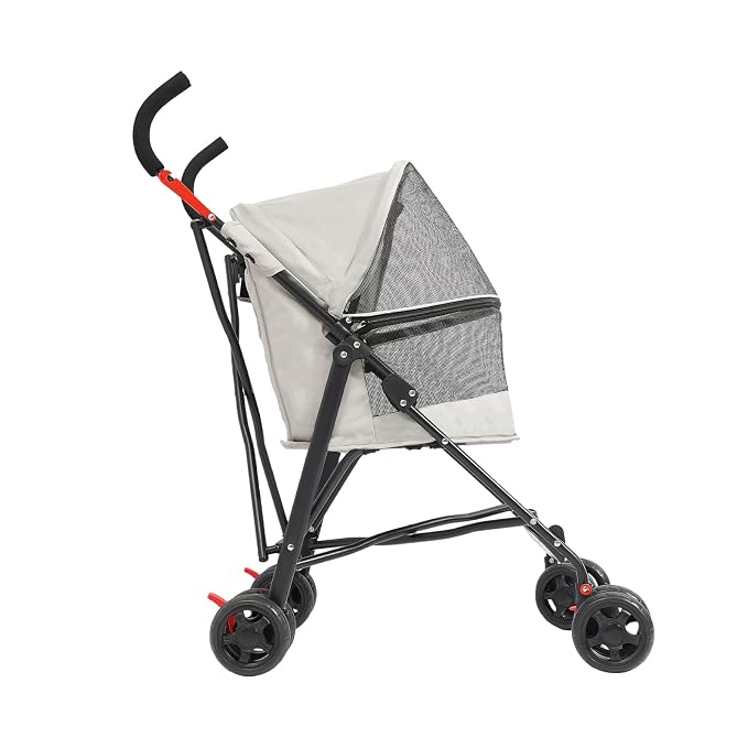 2 Wheels Pet Stroller, Foldable Pet Strolling Cart with Storage Basket and Cup Holder, Puppy Kitty Stroller with Weather Cover, Travel Gear for Medium Small Dogs and Cats Under 22lbs (Gray)