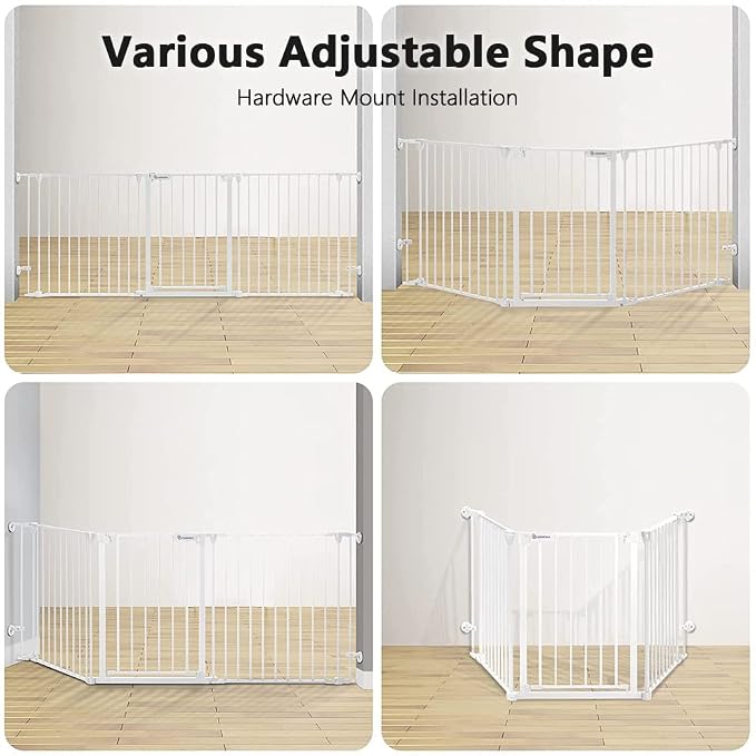 COMOMY 80" Extra Wide Baby Gate, Dog Gate for House Stairs Doorways | Auto Close Pet Gate with Door Walk Through, 3 Metal Panels, Hardware Mounted Baby Fence Indoor Outdoor(30" Tall, White)