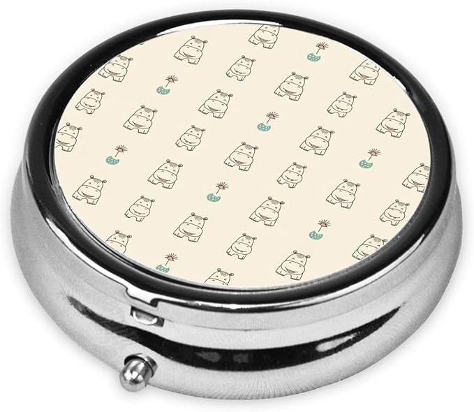 Travel Pill Case, Baby Hippo Hippopotamus Round Waterproof Organizer, Small Holder for Fish Oil, Portable Pill Box Purse Use for Daily Walks