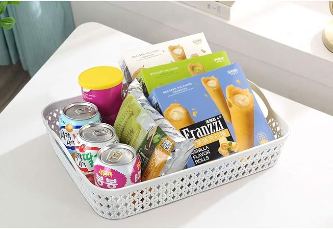 6 Packs Large Plastic Storage Tray with Handles, White | Plastic Storage Basket, Rectangle Storage Bins, Organizer Trays for Classroom, Desk, Office