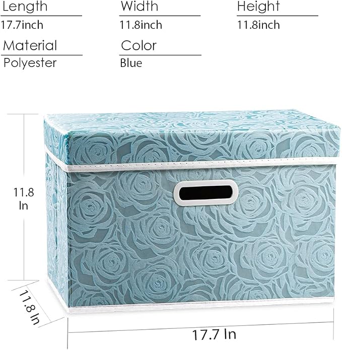 Larger Collapsible Storage Cubes with Lids Fabric Decorative Storage Bins Boxes Organizer Containers Baskets with Cover Handles for Bedroom Closet Living Room Blue 17.7x11.8x11.8 Inch 3 Pack