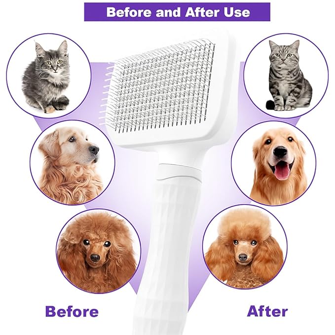Self-Cleaning Slicker Brush, Dog Cat Bunny Pet Grooming Shedding Brush, Easy to Remove Loose Undercoat, Pet Massaging Tool Suitable for Pets with Long or Short Hair (White)