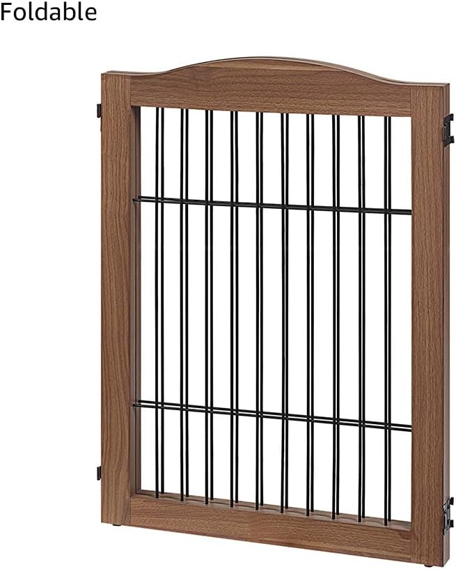 unipaws 44" Wide and 31.5" Height Dog Gate and Extension Kit, Free Standing | Wooden Pet Gates for Stairs, Doorway, Indoor Safety Fence for Dogs, Walnut
