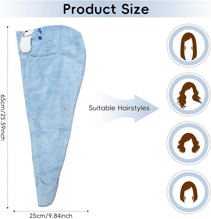 Cute Dog Microfiber Hair Towel Wrap, Single Pack Hair Quick Dry Towel for Kids Girls Women Suitble for Wet Curly and Straight Hair